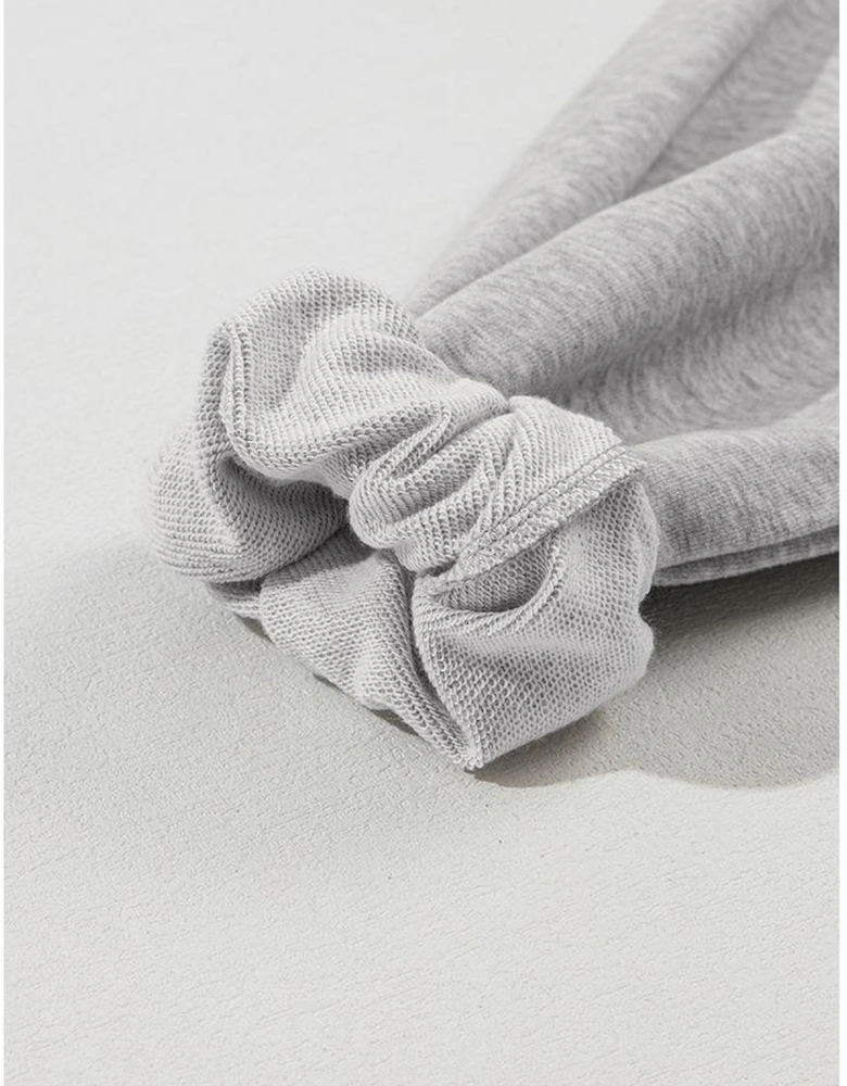 Light Grey Solid Kangaroo Pocket Half Zipper Oversized Hoodie