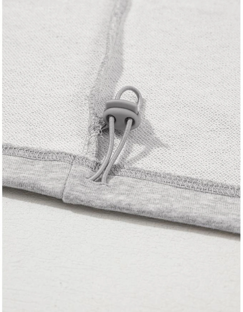 Light Grey Solid Kangaroo Pocket Half Zipper Oversized Hoodie