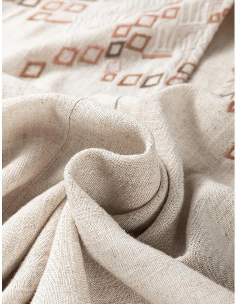 Jet Stream Geometric Embroidered Short Sleeve Tassel Tied V Neck Blouse