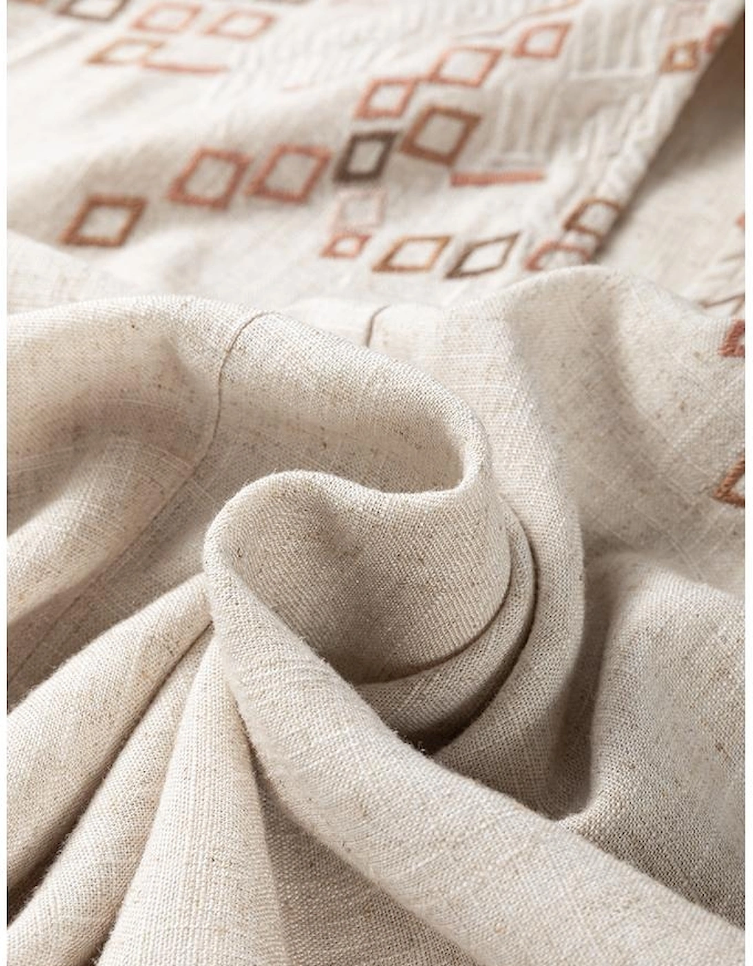 Jet Stream Geometric Embroidered Short Sleeve Tassel Tied V Neck Blouse