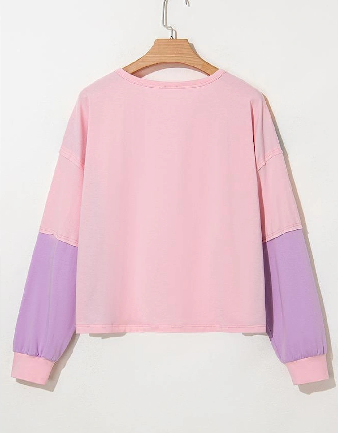 Pink Colorblock Long Sleeve Buttons Henley Top