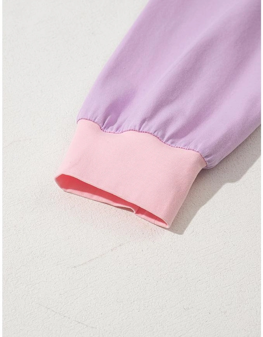 Pink Colorblock Long Sleeve Buttons Henley Top