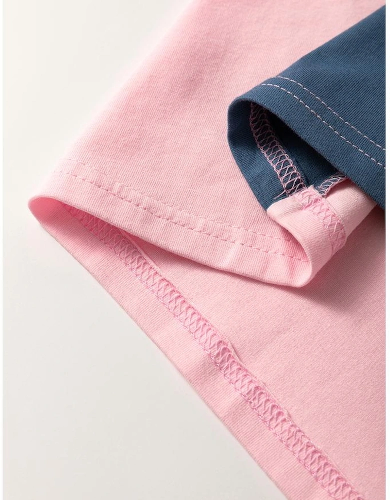 Pink Colorblock Long Sleeve Buttons Henley Top