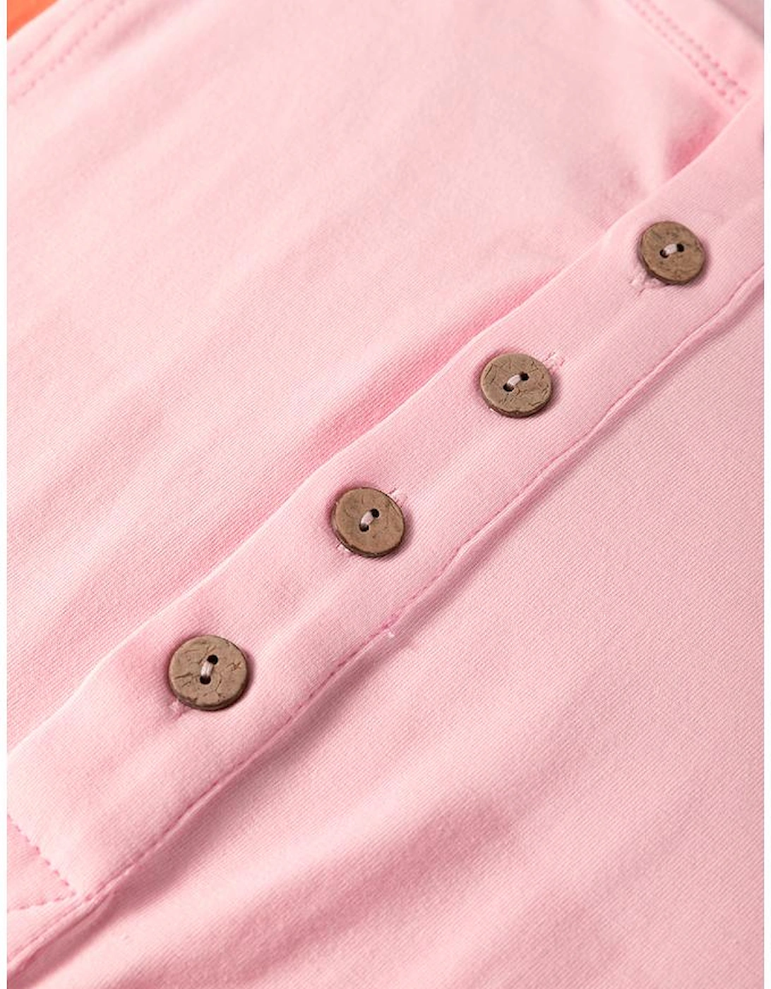 Pink Colorblock Long Sleeve Buttons Henley Top