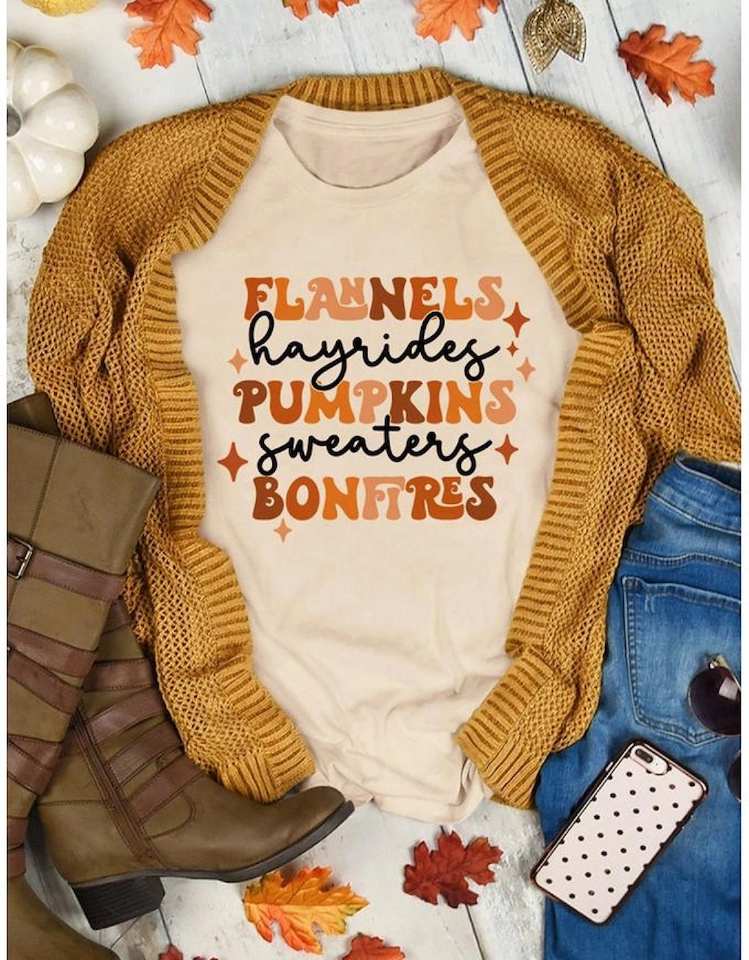 Khaki Flannels Hayrides Pumpkins Sweaters Bonfires Tee