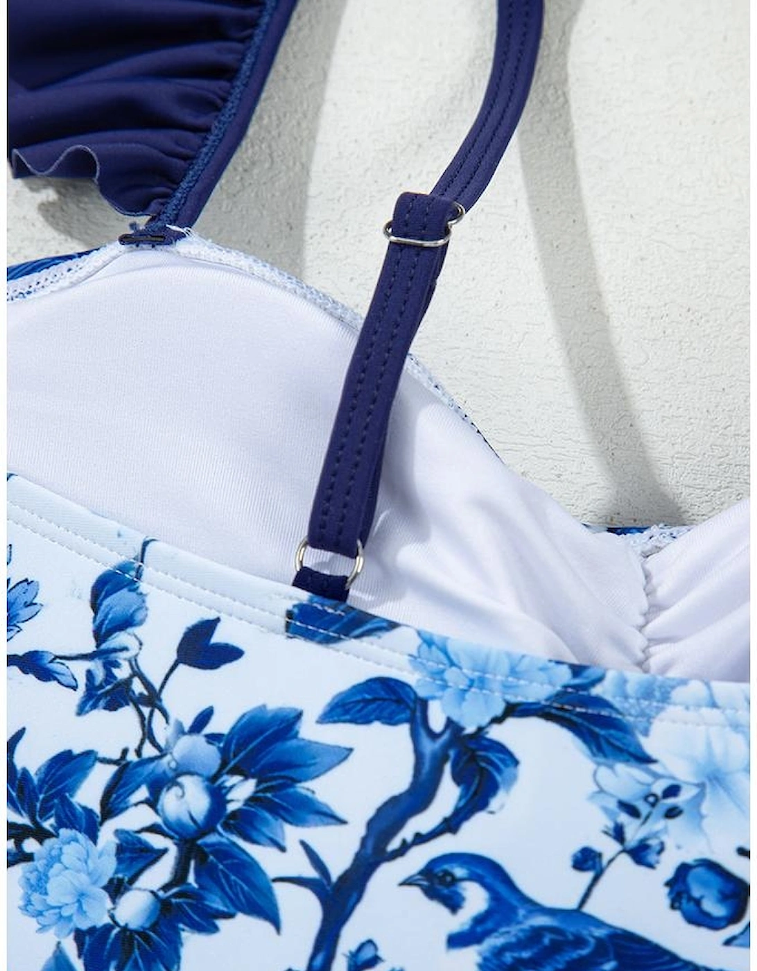 Blue Cutout Ruffled Spaghetti Strap One-Piece Swimwear