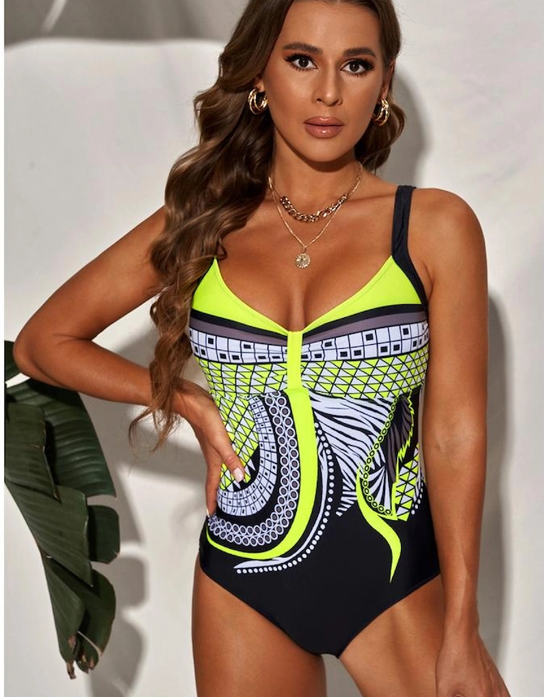 Yellow Tribal Print One Piece Swimsuit