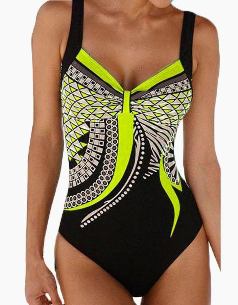 Yellow Tribal Print One Piece Swimsuit
