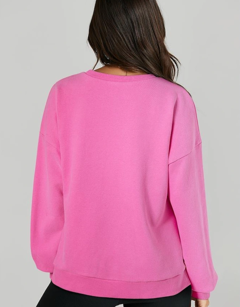 Bonbon Solid Fleece Lined Drop Shoulder High Low Sweatshirt
