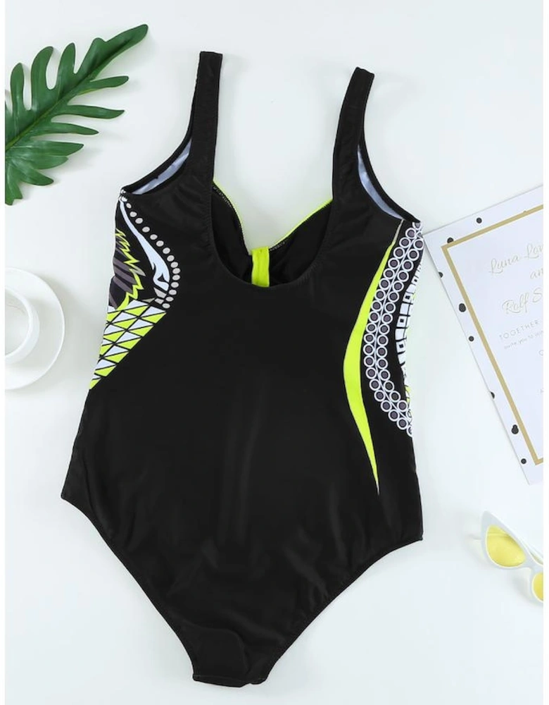 Yellow Tribal Print One Piece Swimsuit