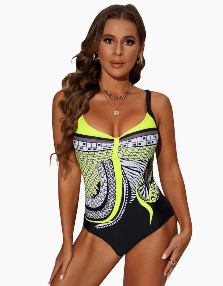 Yellow Tribal Print One Piece Swimsuit