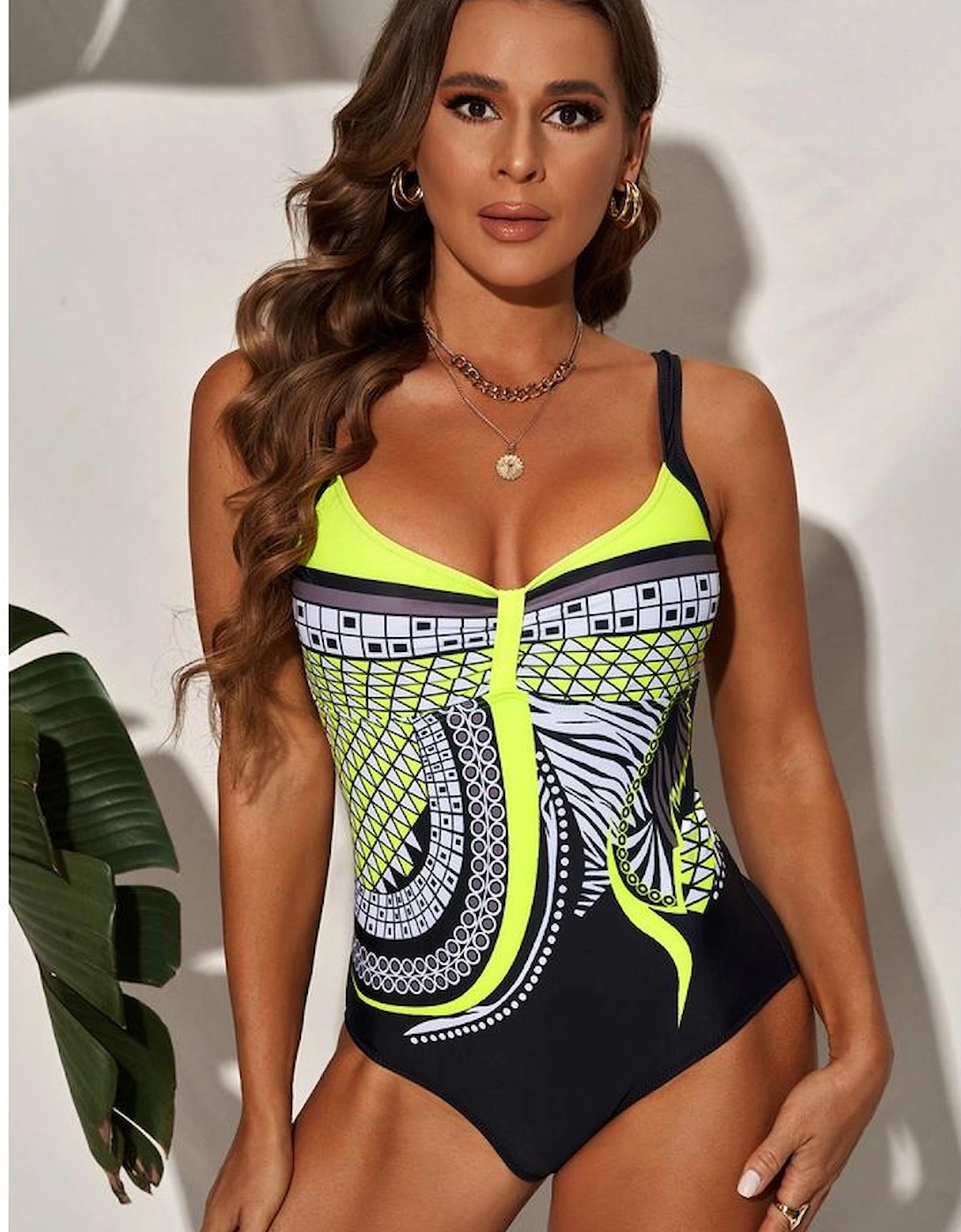 Yellow Tribal Print One Piece Swimsuit