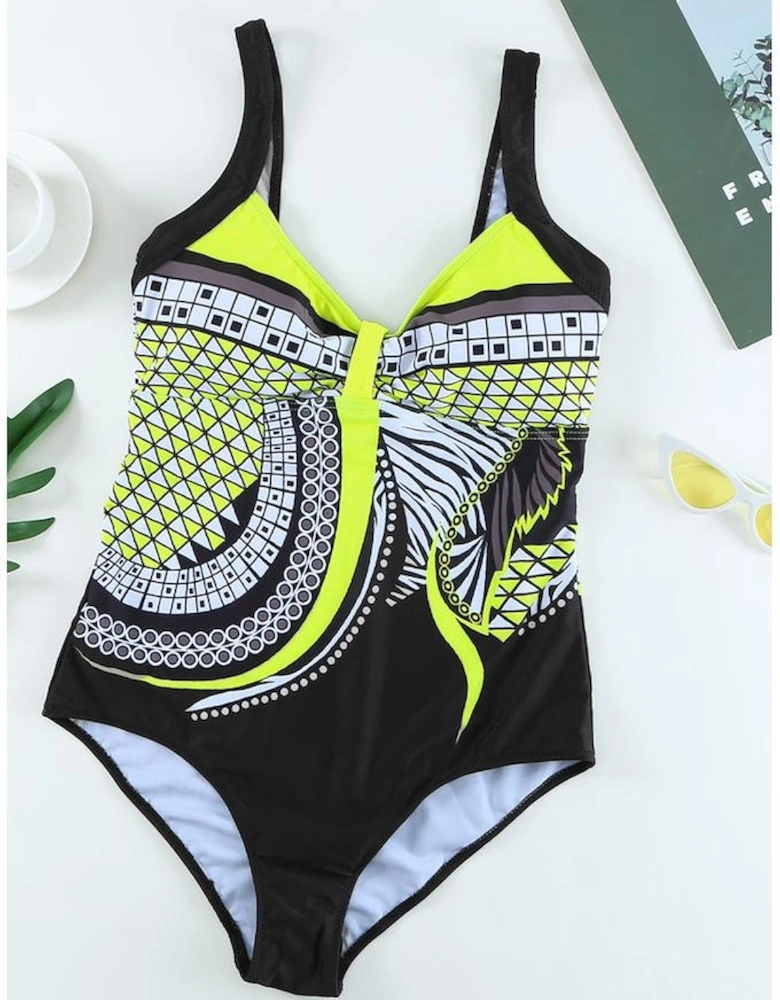 Yellow Tribal Print One Piece Swimsuit