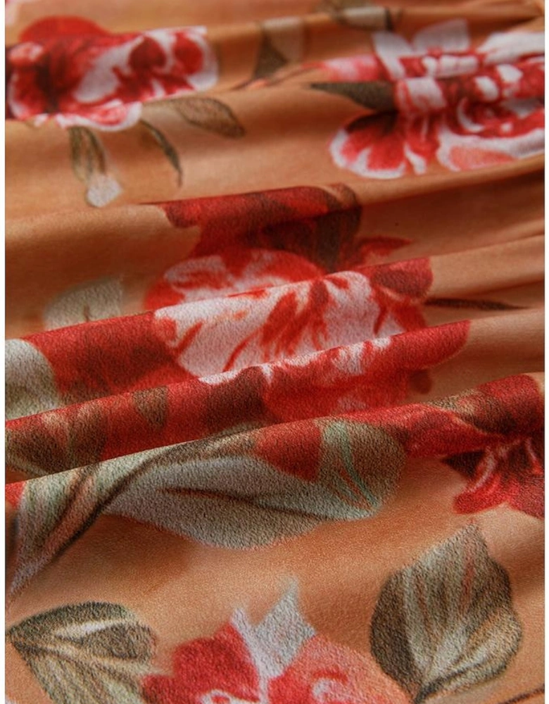 Brown Vintage Floral Print Shirt Style Half Button Long Sleeve Ruffle Mini Dress