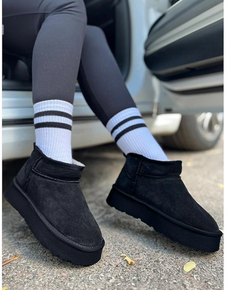 Black Faux Fur Lined Suede Ankle Snow Boots