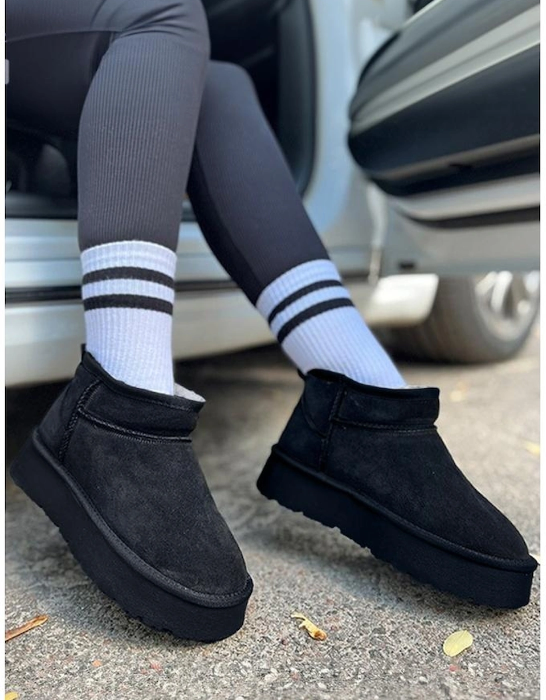 Black Faux Fur Lined Suede Ankle Snow Boots