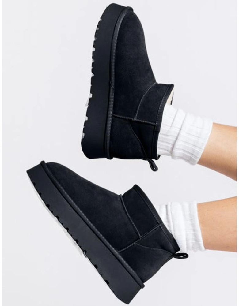 Black Faux Fur Lined Suede Ankle Snow Boots