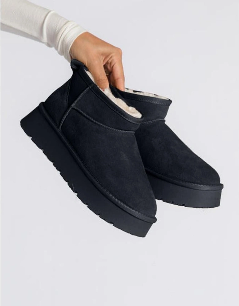 Black Faux Fur Lined Suede Ankle Snow Boots