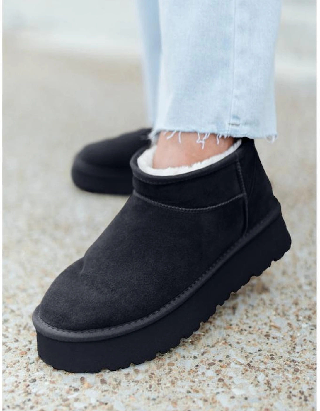 Black Faux Fur Lined Suede Ankle Snow Boots