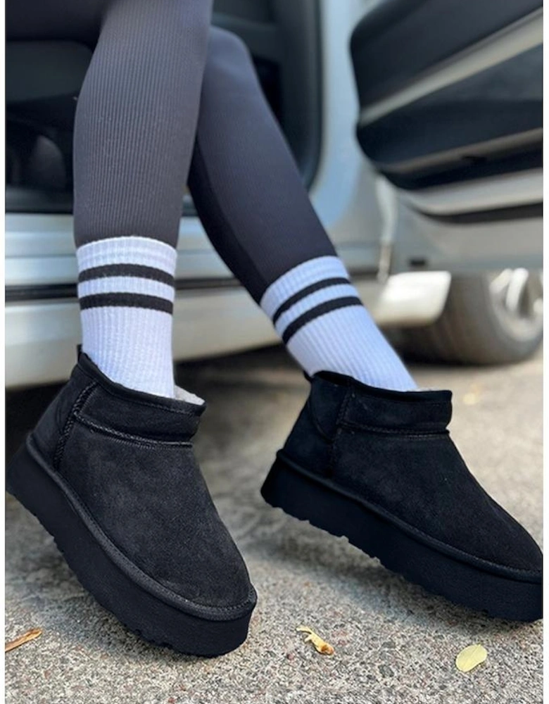 Black Faux Fur Lined Suede Ankle Snow Boots