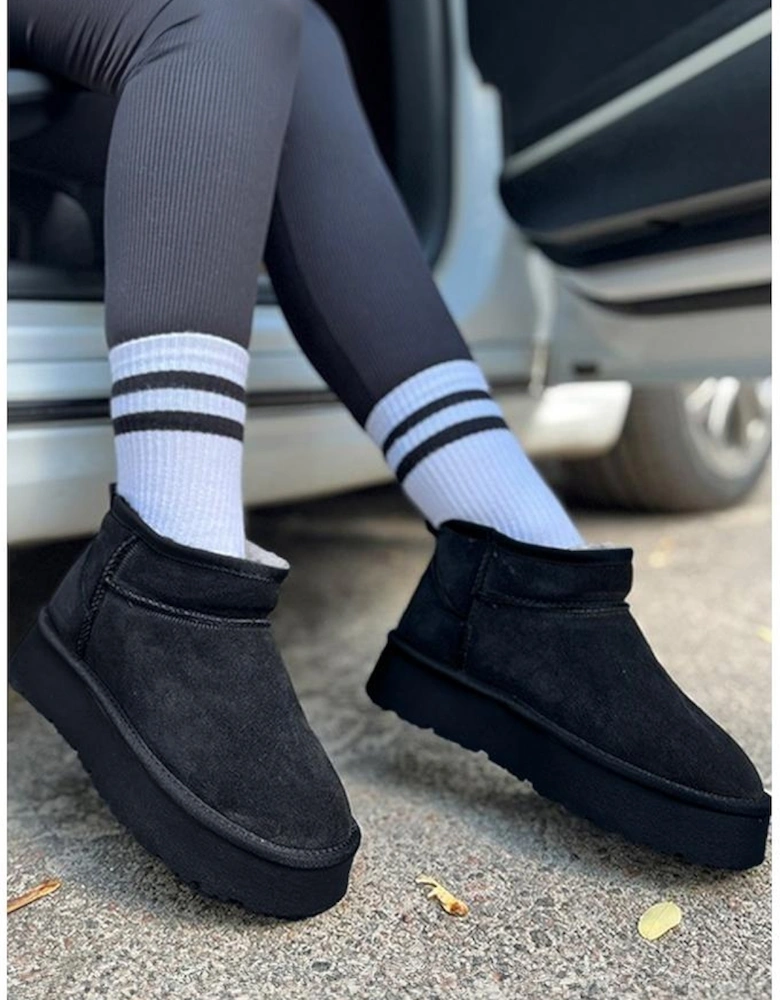 Black Faux Fur Lined Suede Ankle Snow Boots