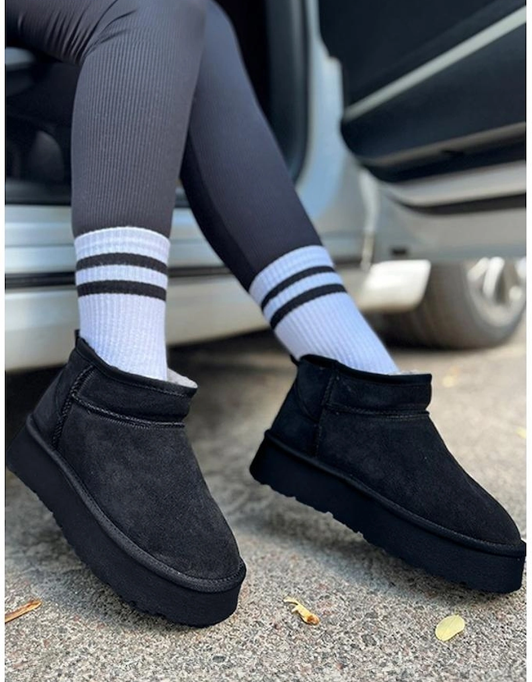 Black Faux Fur Lined Suede Ankle Snow Boots, 11 of 10