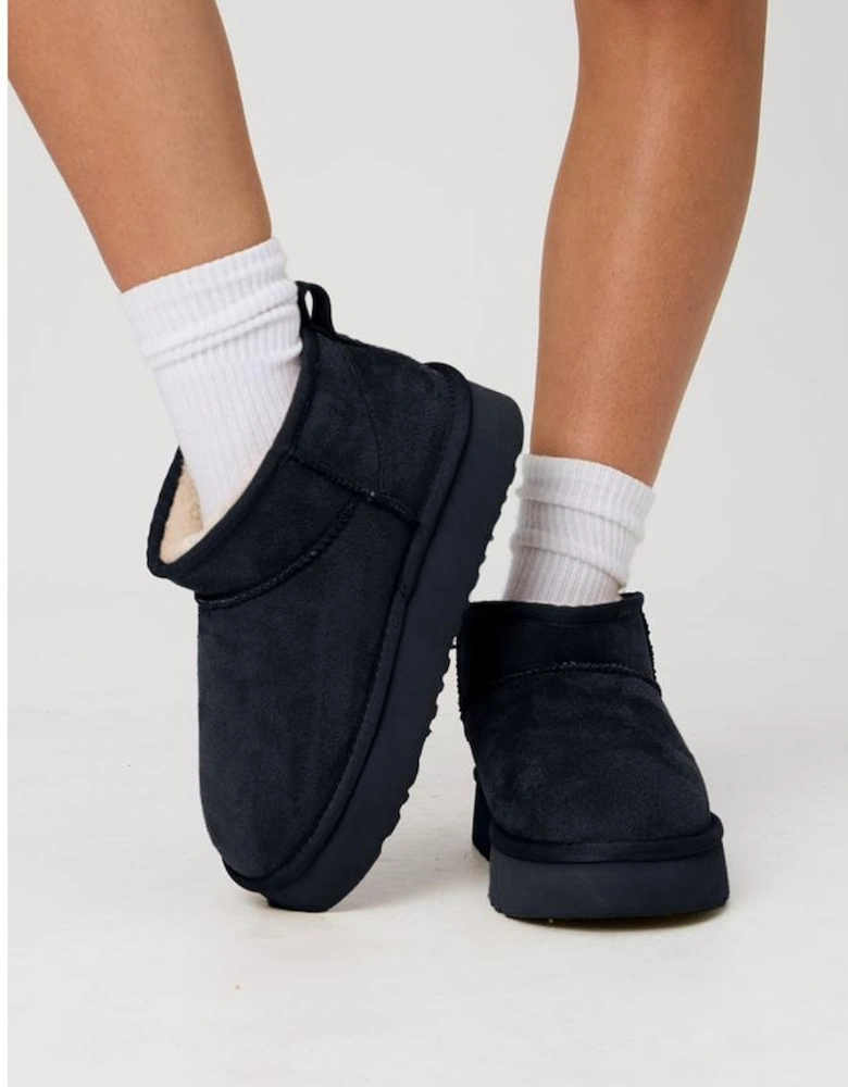 Black Faux Fur Lined Suede Ankle Snow Boots