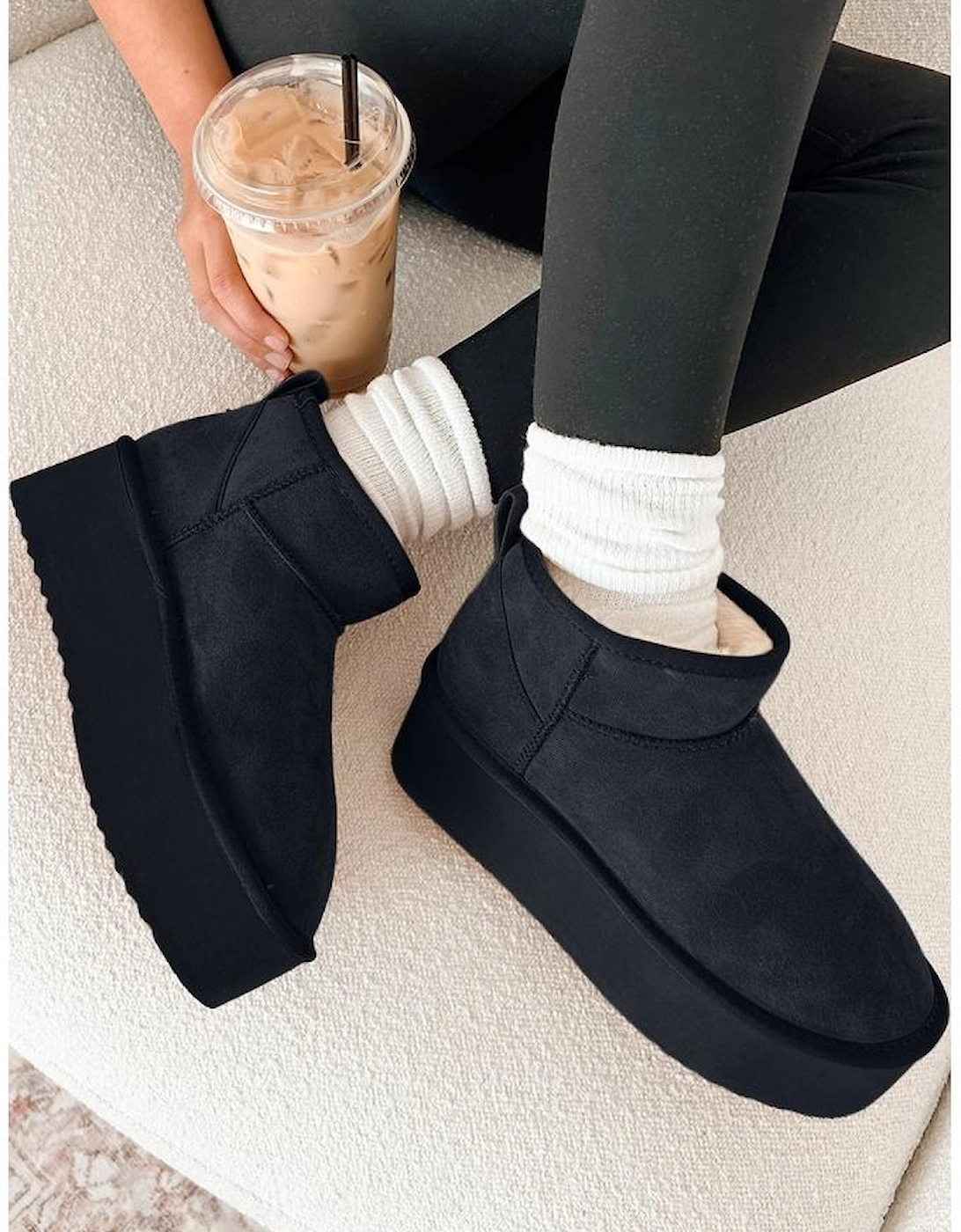 Black Faux Fur Lined Suede Ankle Snow Boots