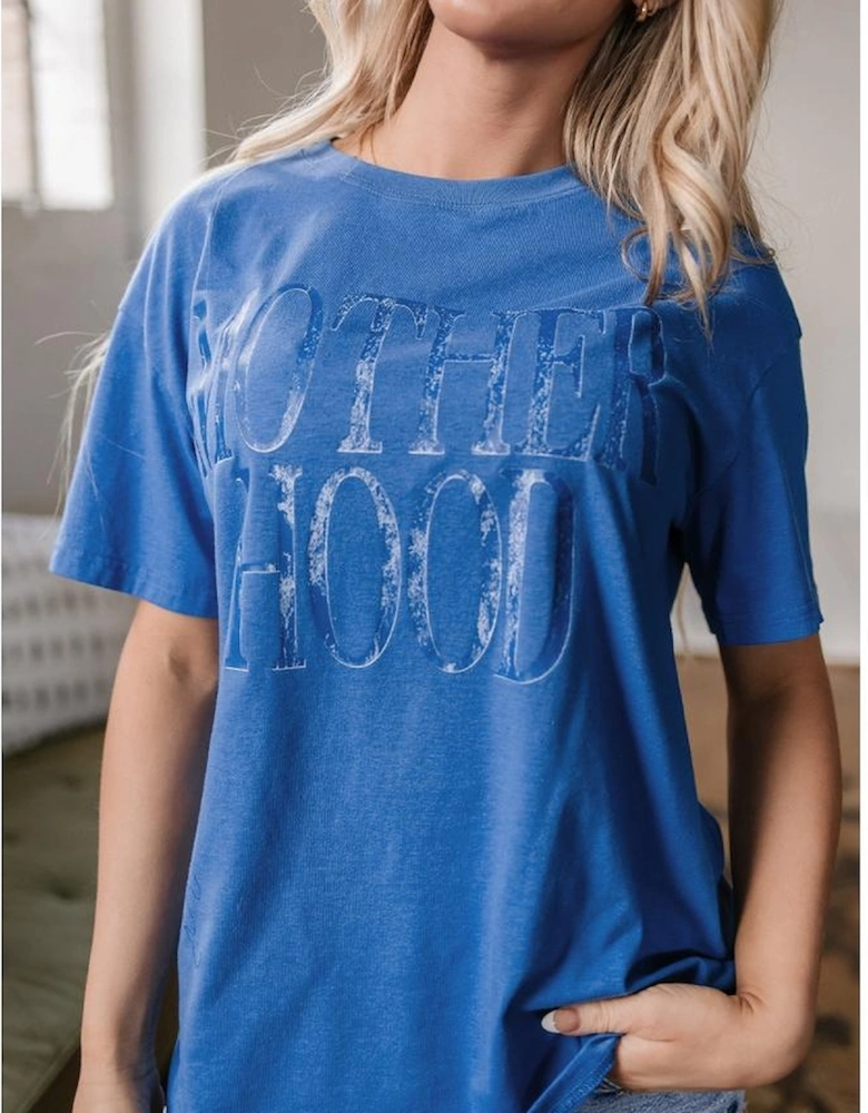 Sky Blue Vintage MOTHERHOOD Letter Graphic T Shirt