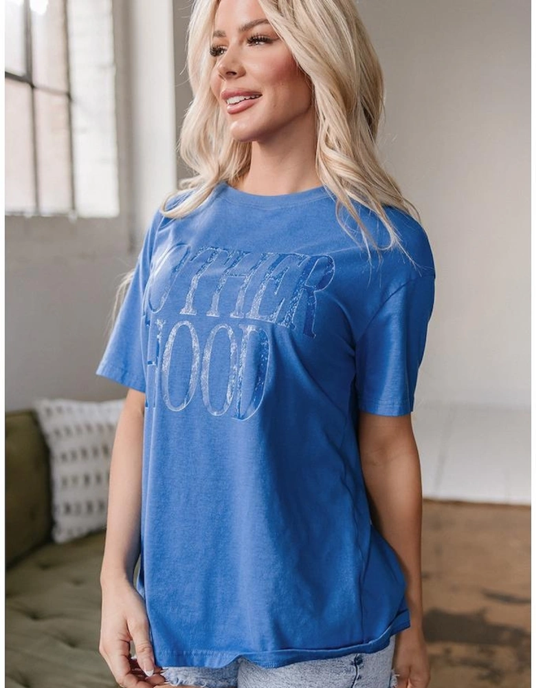 Sky Blue Vintage MOTHERHOOD Letter Graphic T Shirt