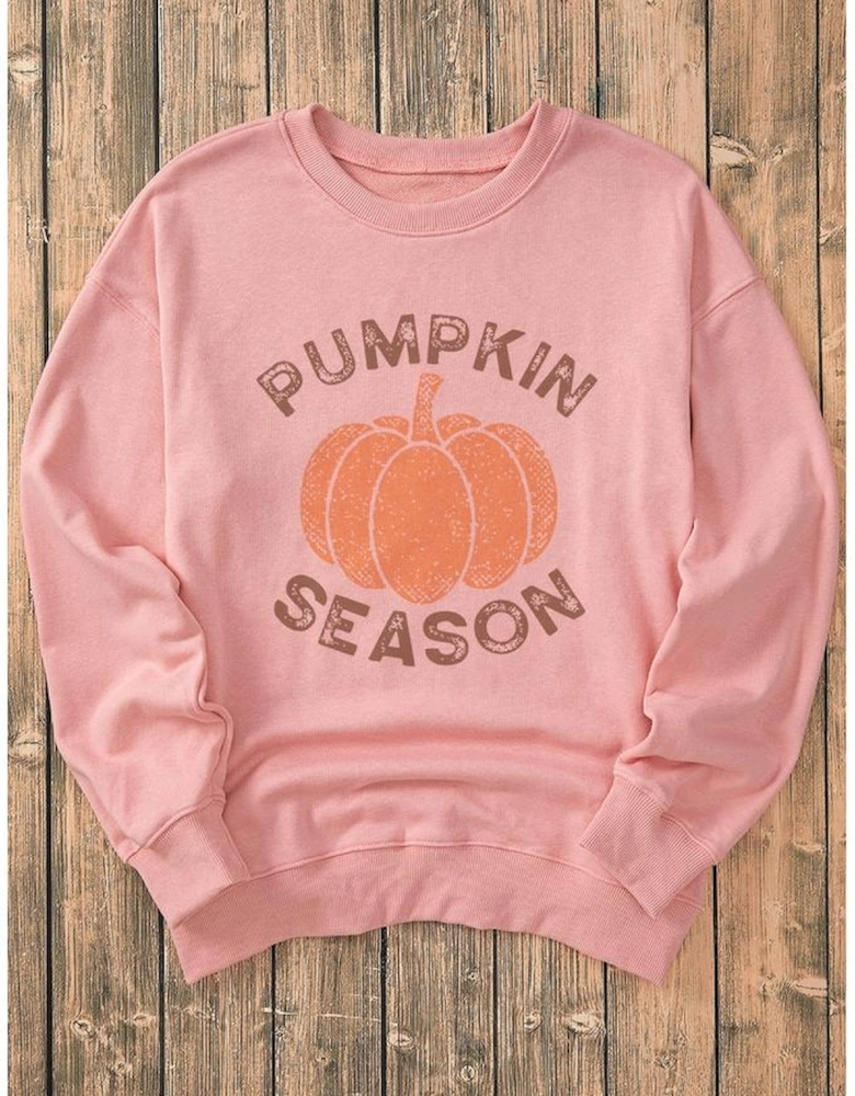 Pink PUMPKIN SEASON Crew Neck Drop Shoulder Sweatshirt