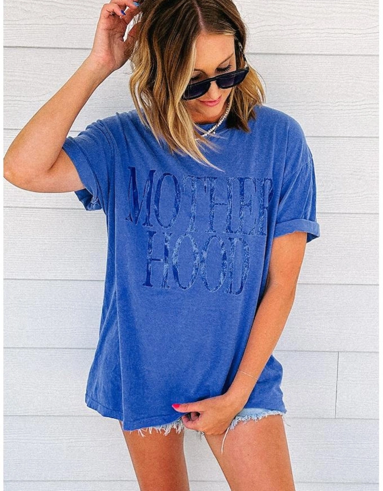 Sky Blue Vintage MOTHERHOOD Letter Graphic T Shirt