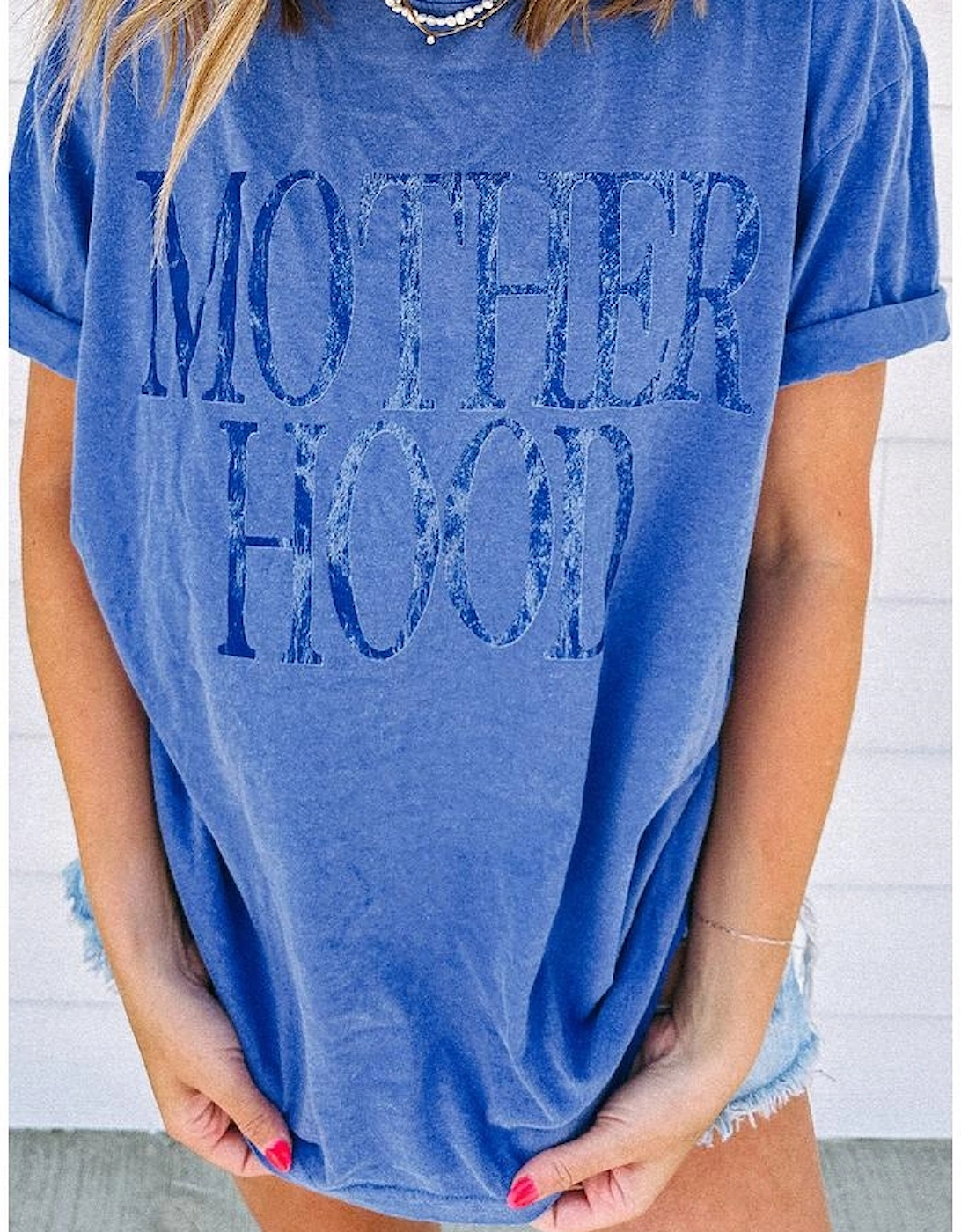 Sky Blue Vintage MOTHERHOOD Letter Graphic T Shirt