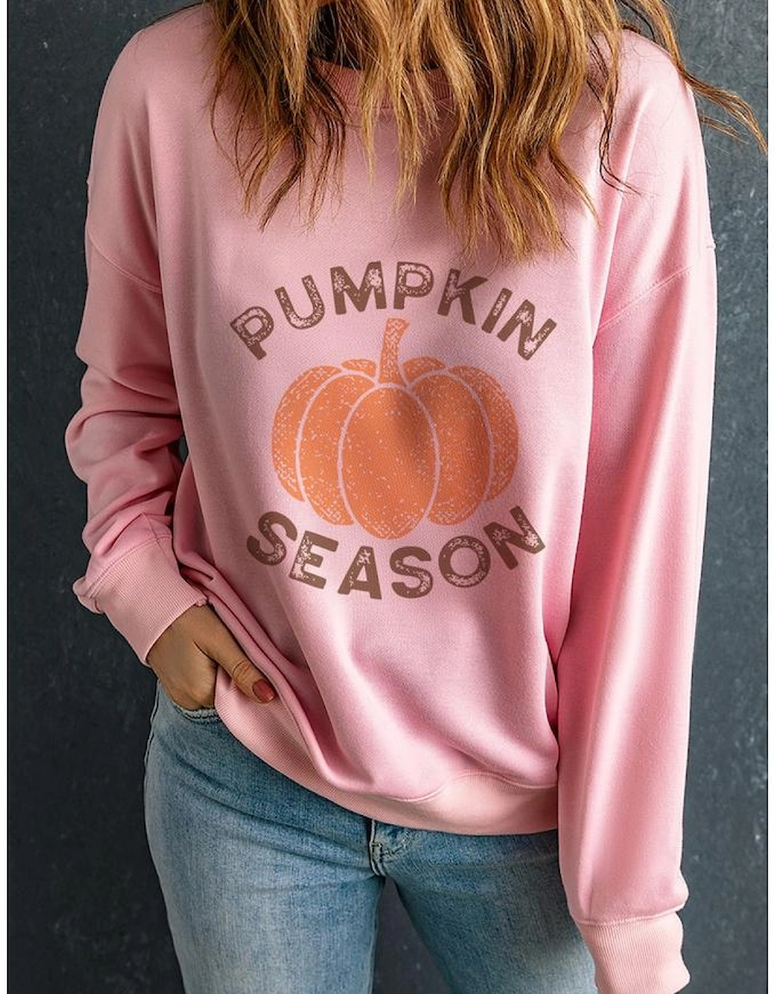 Pink PUMPKIN SEASON Crew Neck Drop Shoulder Sweatshirt