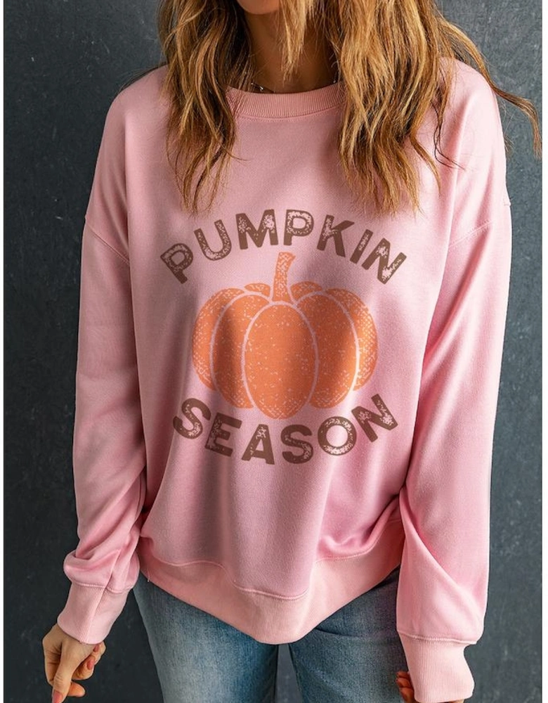 Pink PUMPKIN SEASON Crew Neck Drop Shoulder Sweatshirt
