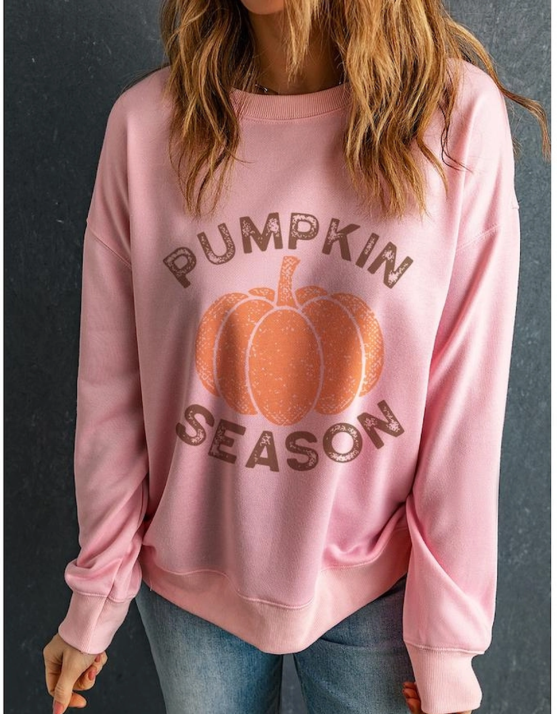 Pink PUMPKIN SEASON Crew Neck Drop Shoulder Sweatshirt