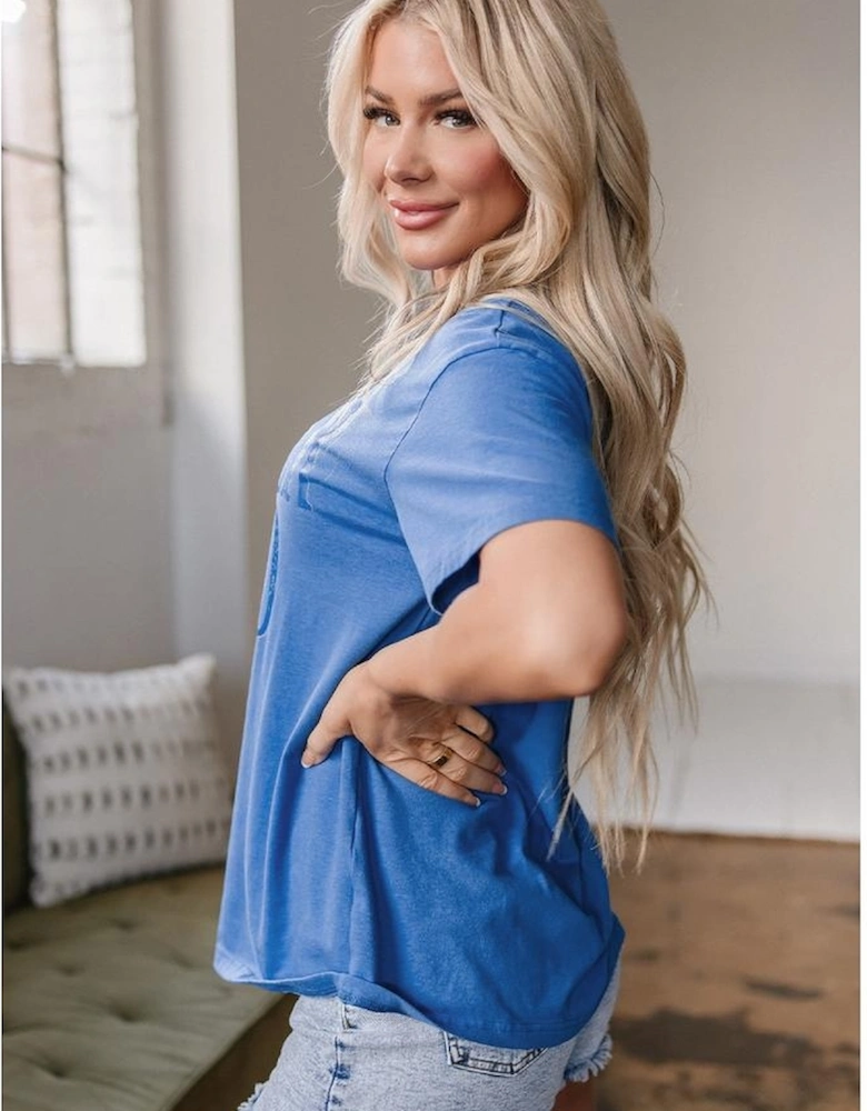 Sky Blue Vintage MOTHERHOOD Letter Graphic T Shirt