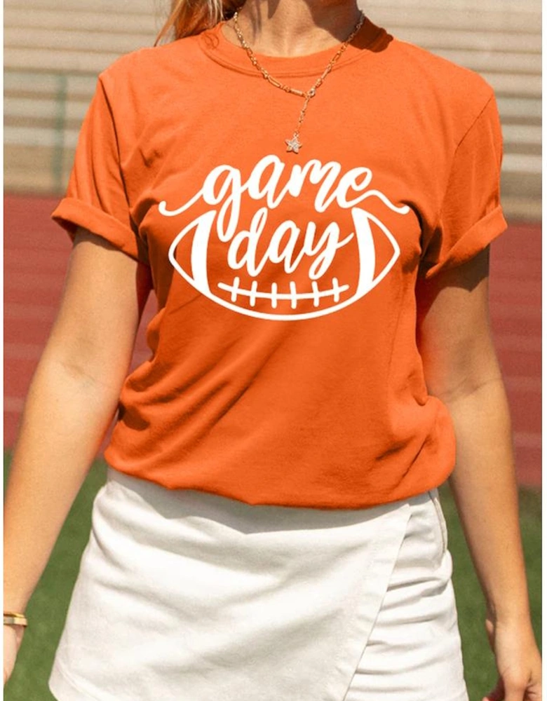 Orange game day Football Print Womens T Shirt