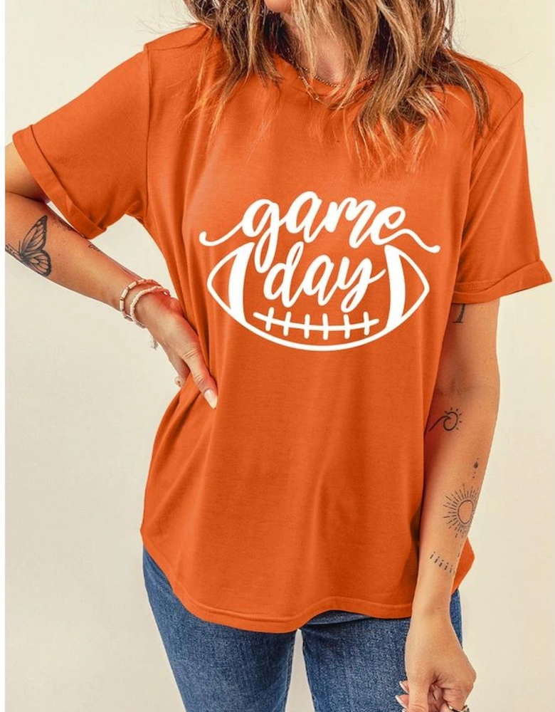 Orange game day Football Print Womens T Shirt
