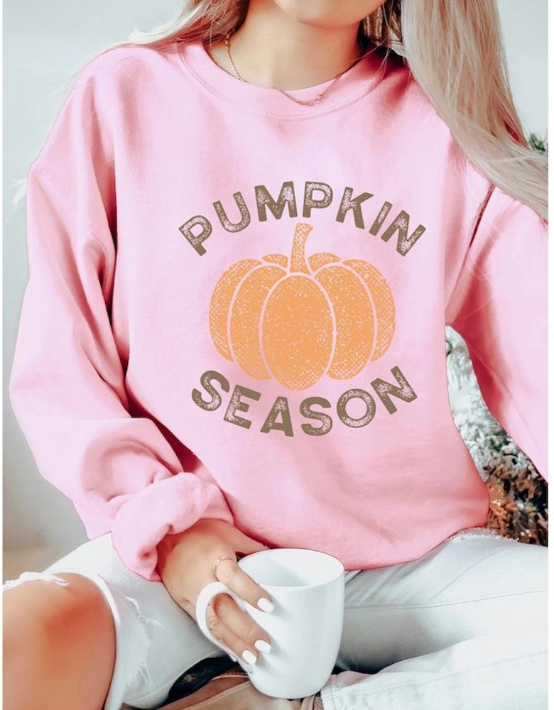 Pink PUMPKIN SEASON Crew Neck Drop Shoulder Sweatshirt