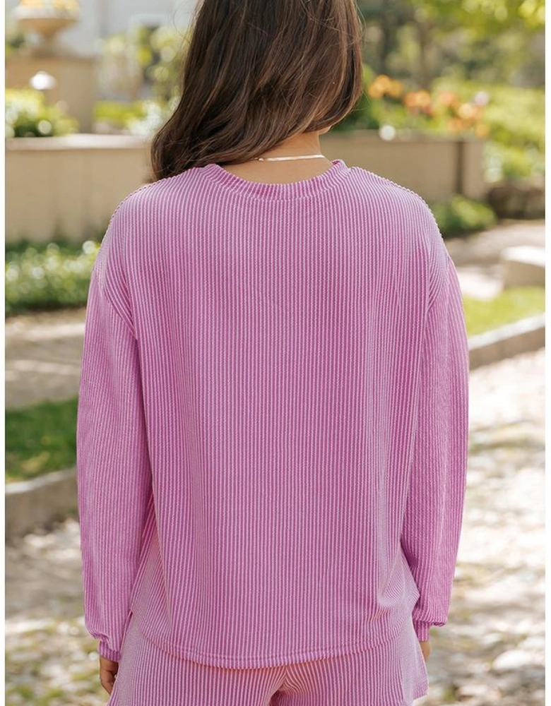 Phalaenopsis Easter Egg Patched Graphic Corded Long Sleeve Top Shorts Set