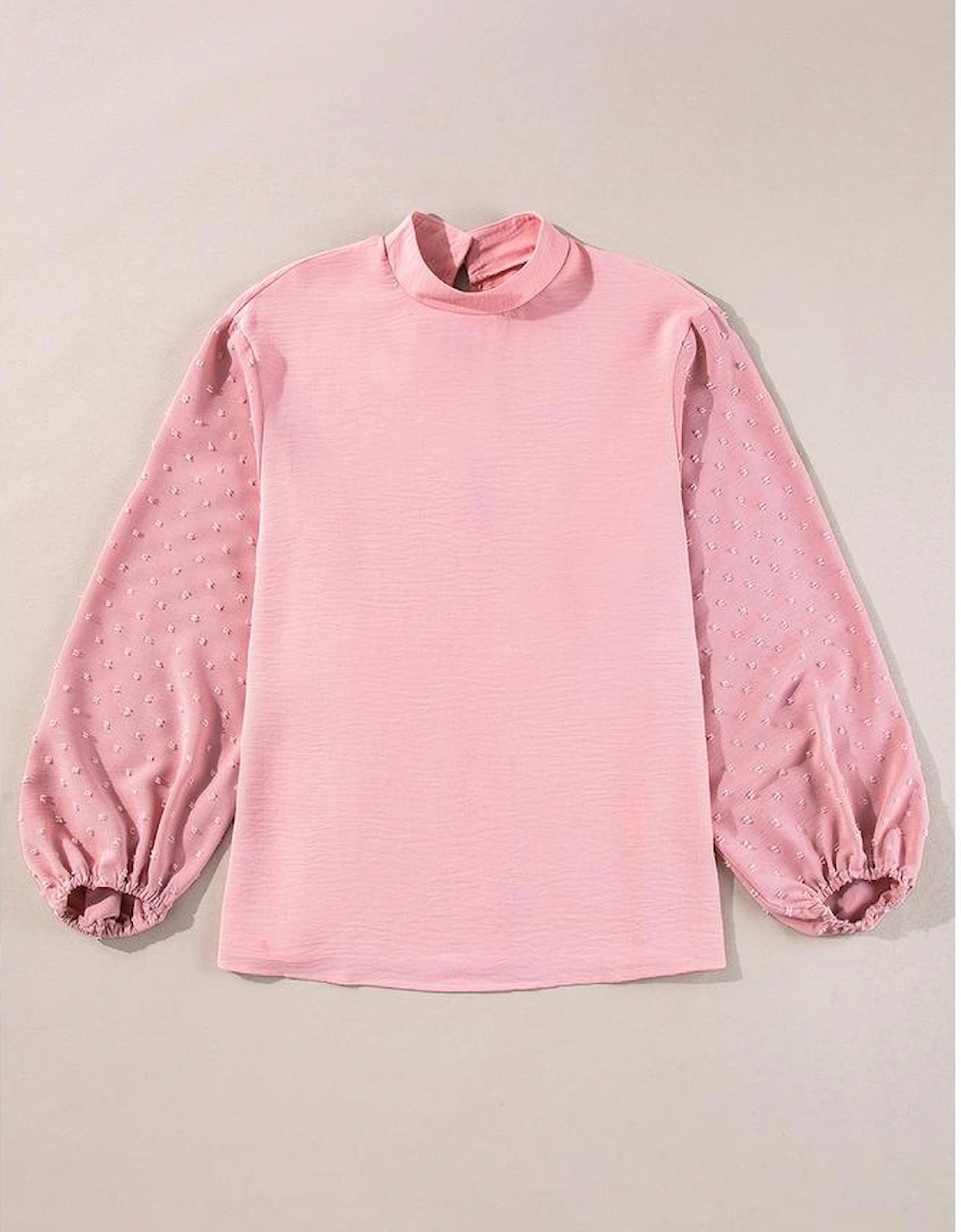 Gossamer Pink Swiss Dot Balloon Sleeve Loose Blouse