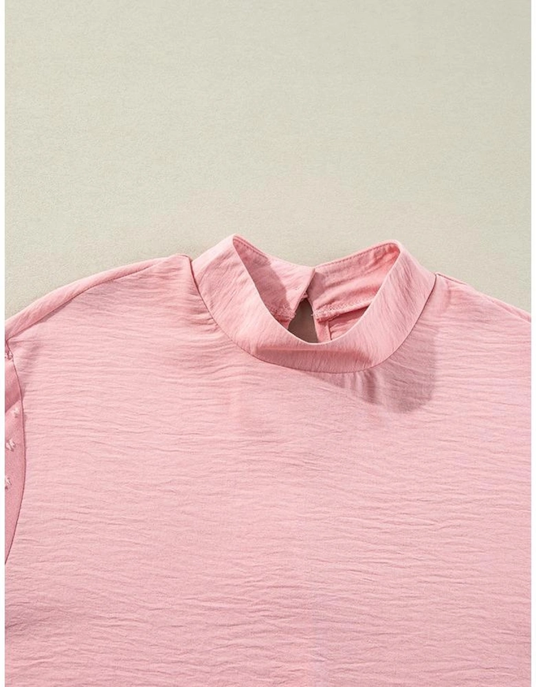 Gossamer Pink Swiss Dot Balloon Sleeve Loose Blouse