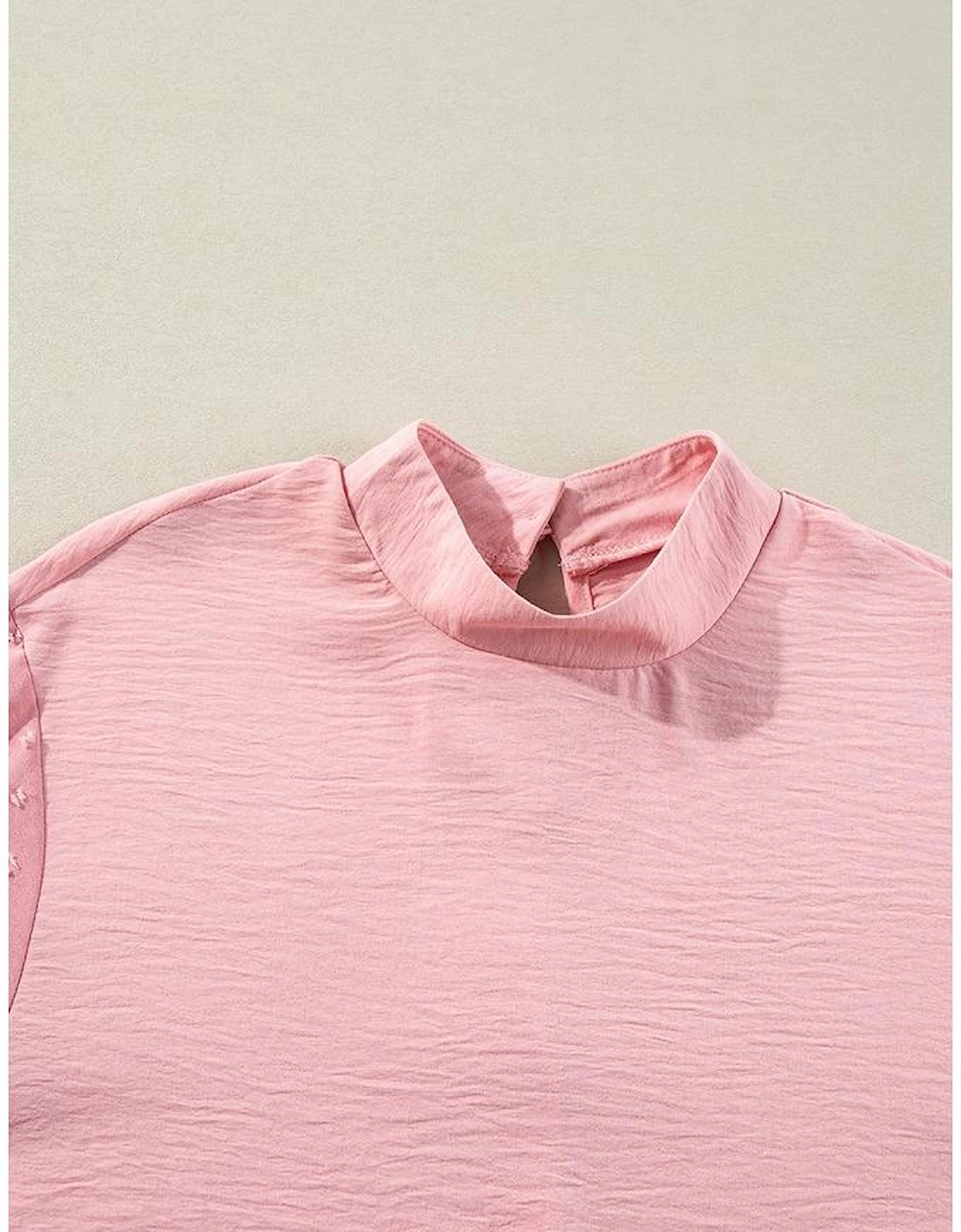 Gossamer Pink Swiss Dot Balloon Sleeve Loose Blouse