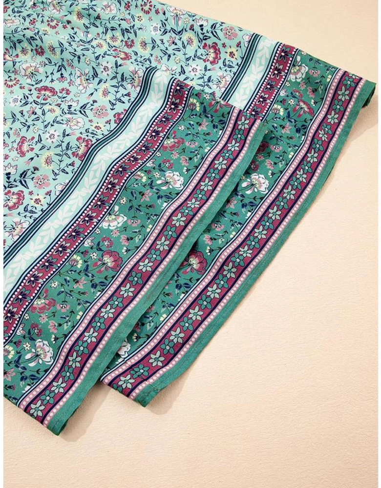 Green Bohemian Floral Ruffle Bottom Spaghetti Strap Jumpsuit