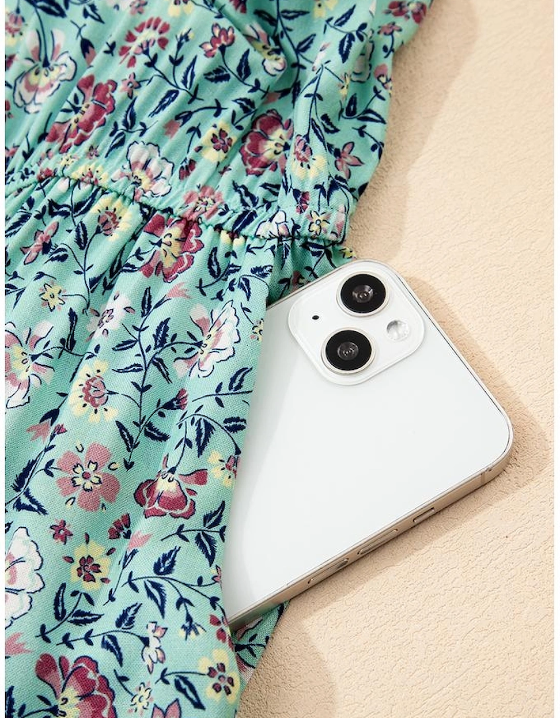 Green Bohemian Floral Ruffle Bottom Spaghetti Strap Jumpsuit