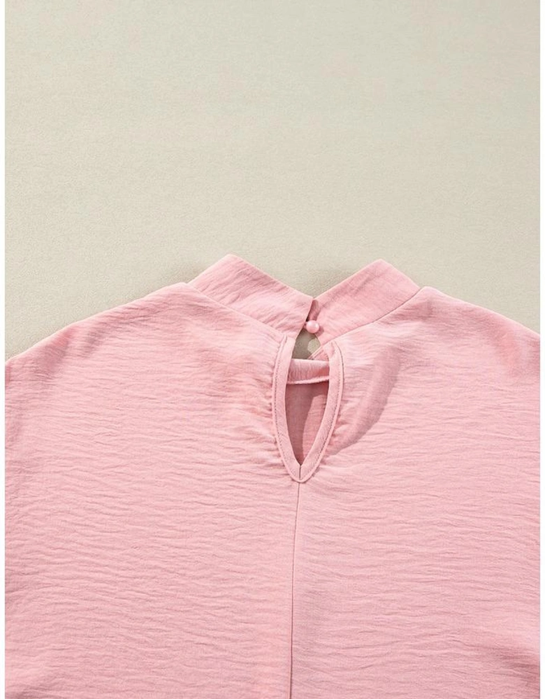 Gossamer Pink Swiss Dot Balloon Sleeve Loose Blouse