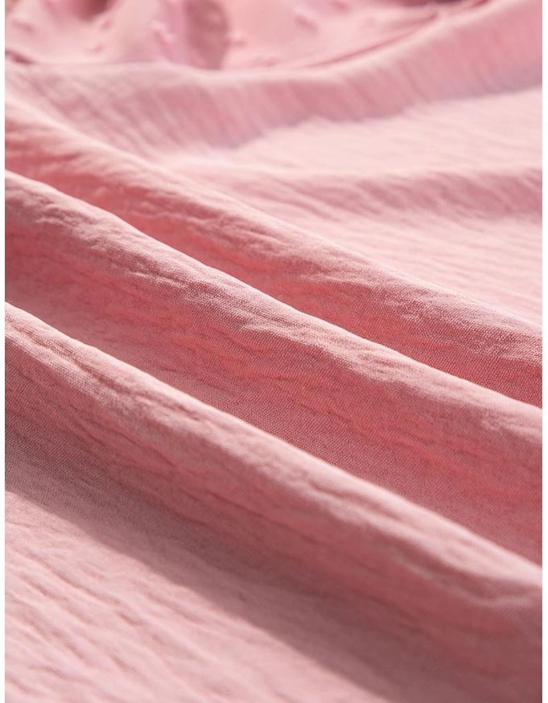 Gossamer Pink Swiss Dot Balloon Sleeve Loose Blouse