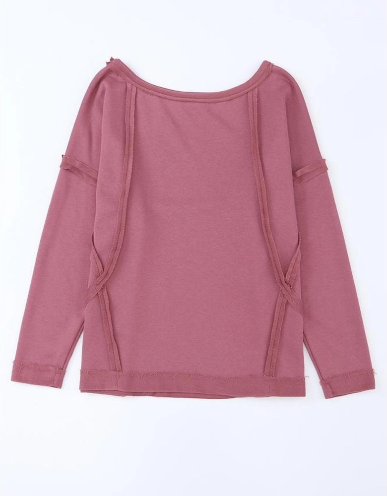 Azura Exchange Exposed Seam Drop Shoulder Raw Hem Oversized Sweatshirt