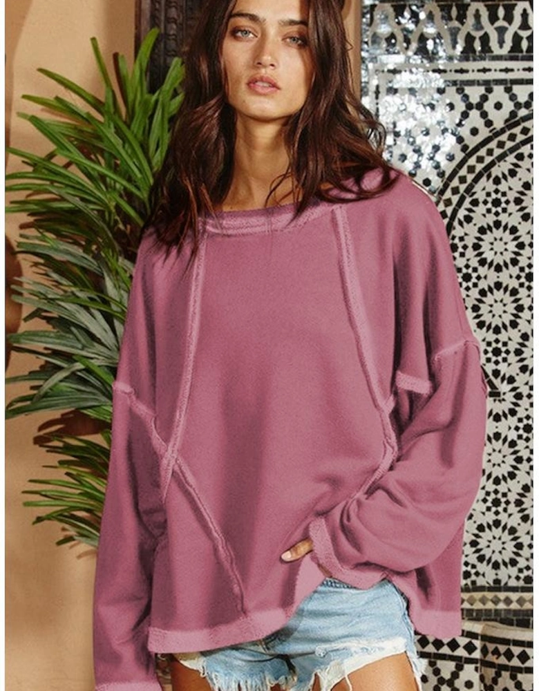 Azura Exchange Exposed Seam Drop Shoulder Raw Hem Oversized Sweatshirt